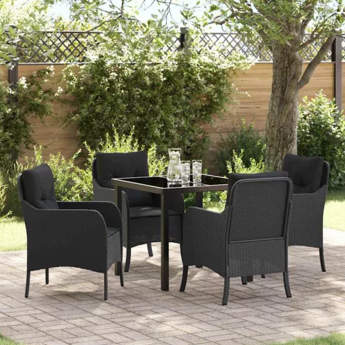  Kert étkező szett párnával 5 pcs Fekete Poli rattan