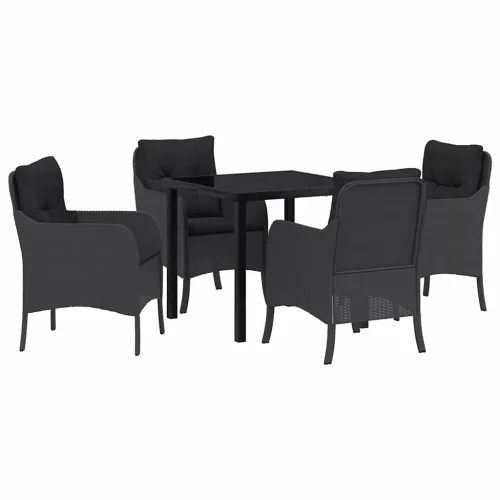  Kert étkező szett párnával 5 pcs Fekete Poli rattan