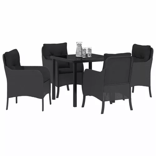  Kert étkező szett párnával 5 pcs Fekete Poli rattan