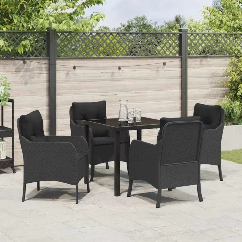  Kert étkező szett párnával 5 pcs Fekete Poli rattan