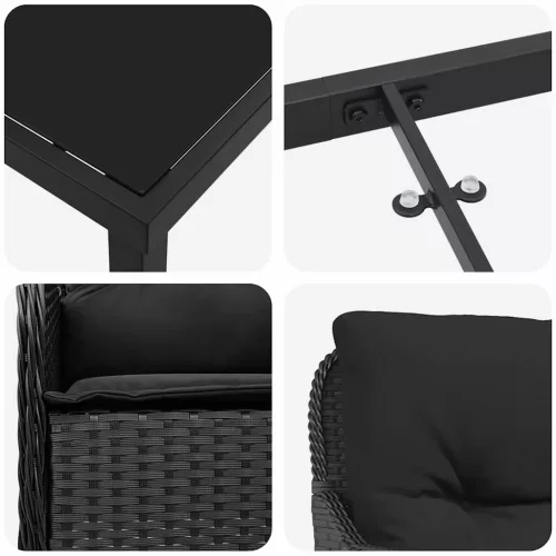  Kert étkező szett párnával 5 pcs Fekete Poli rattan