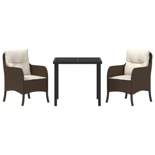  3 darabos Kerti Étkező Készlet Párnákkal Barna Polirattan