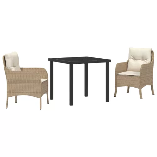  3 darabos kerti étkező szett párnákkal Bézs Poli rattan