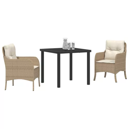  3 darabos kerti étkező szett párnákkal Bézs Poli rattan