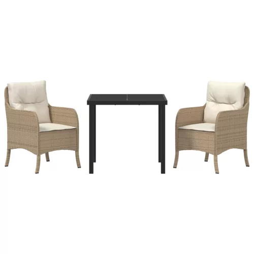  3 darabos kerti étkező szett párnákkal Bézs Poli rattan