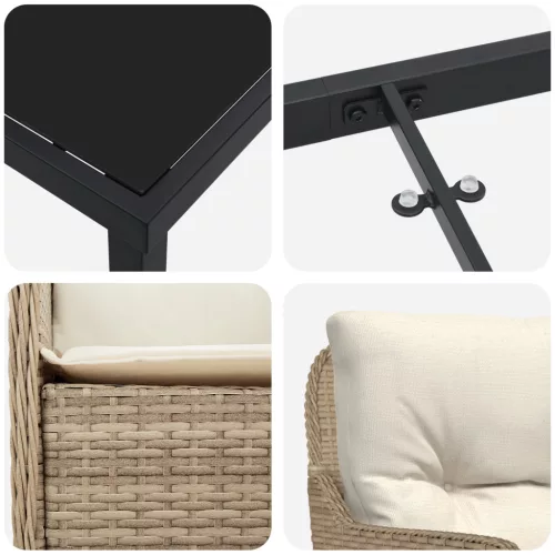  5 darabos Kerti étkező szett párnákkal Bézs poli rattan