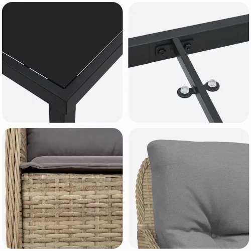  Kert étkező szett párnával 3 pcs Bézs Poli rattan