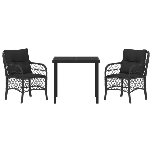  3 darabos Kerti Étkező Szett Párnákkal Fekete Poli Rattan