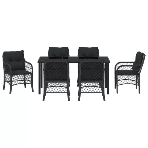  Kert étkező szett párnával 7 pcs Fekete polirattan