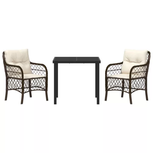  3 darabos Kerti Étkezőszett Párnákkal Barna Poly Rattan