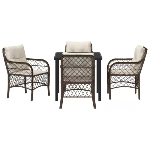  5 Darabos Kerti Étkezősor Párnákkal Barna Polirattan