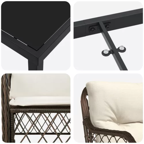  5 Darabos Kerti Étkezősor Párnákkal Barna Polirattan