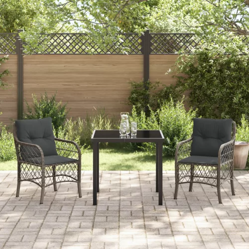  3 db-os Kerti Étkező Szett Párnákkal Szürke Poli Rattan