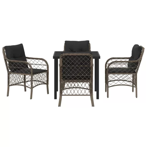  5 részes Kerti Étkező Szett párnákkal Szürke Poli Rattan