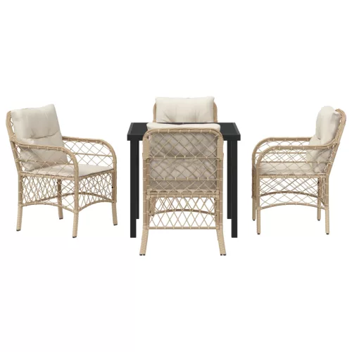  5 Részes Kerti Étkező Szett Párnákkal Bézs Poli Rattan