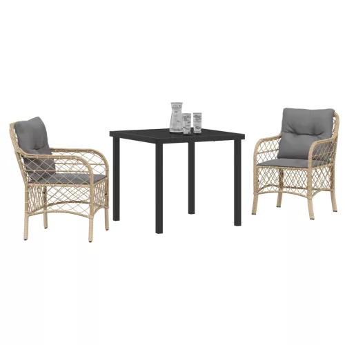  3 Darabos Kerti Étkező Szett Párnákkal Bézs Poli Rattan