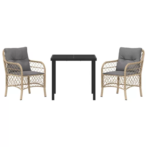  3 Darabos Kerti Étkező Szett Párnákkal Bézs Poli Rattan