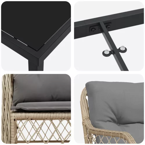  3 Darabos Kerti Étkező Szett Párnákkal Bézs Poli Rattan