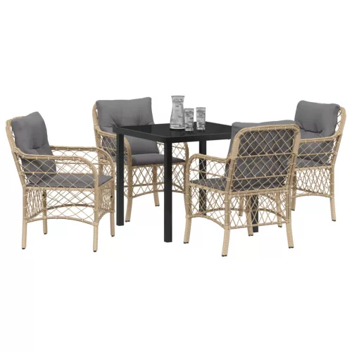  5 részes kerti étkező szett párnákkal bézs poli rattan