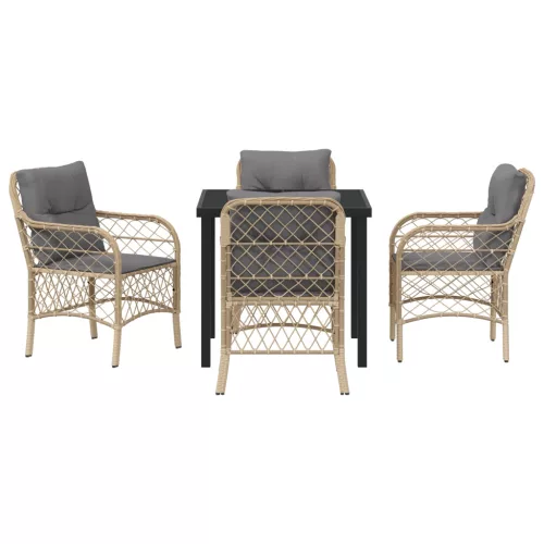  5 részes kerti étkező szett párnákkal bézs poli rattan