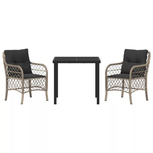  3 Darabos Kerti Étkező Szett Párnákkal Világosszürke Poli Rattan