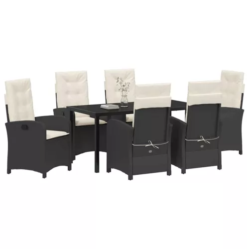  Kert étkező szett párnával 7 pcs Fekete polirattan
