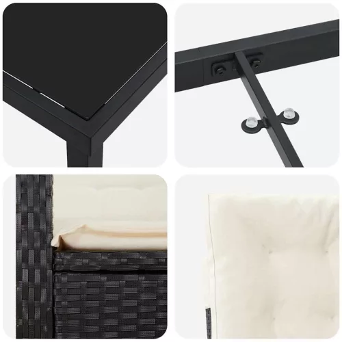  Kert étkező szett párnával 7 pcs Fekete polirattan