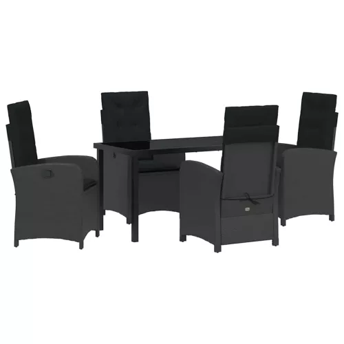  Kert étkező szett párnával 5 pcs Fekete polirattan