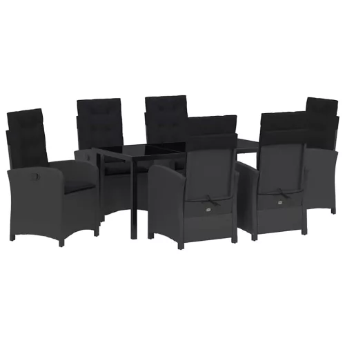 Kert étkező szett párnával 7 pcs Fekete polirattan