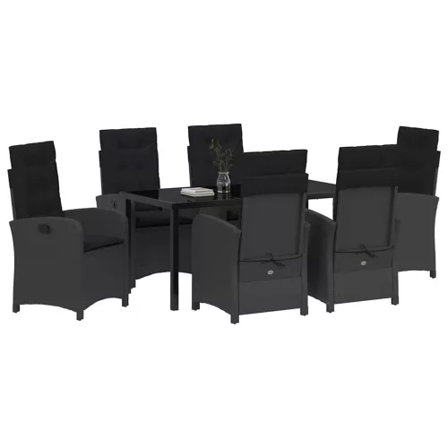 Kert étkező szett párnával 7 pcs Fekete polirattan