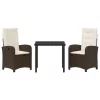  3 darabos kerti étkeztető szett párnákkal - Barna poli rattan