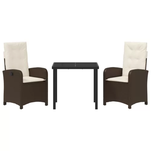  3 darabos kerti étkeztető szett párnákkal - Barna poli rattan