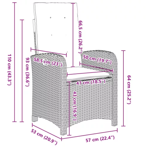  3 darabos kerti étkeztető szett párnákkal - Barna poli rattan
