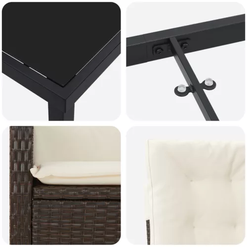  5 darabos Kerti Étkezőszett párnával Barna Poly Rattan