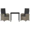  3 részes kerti étkező szett párnákkal, szürke polirattan