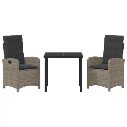  3 részes kerti étkező szett párnákkal, szürke polirattan