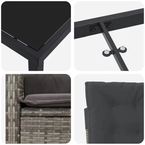  3 részes kerti étkező szett párnákkal, szürke polirattan