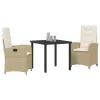  3 részes kerti étkező szett párnákkal Bézs Polirattan