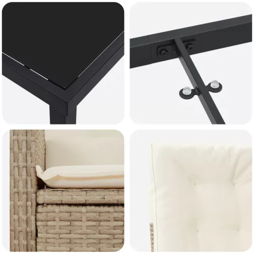  5 Darabos Kerti Étkezőszett Párnákkal Bézs Poli Rattan