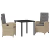  3 darabos kerti étkezőszett párnákkal bézs poly rattan