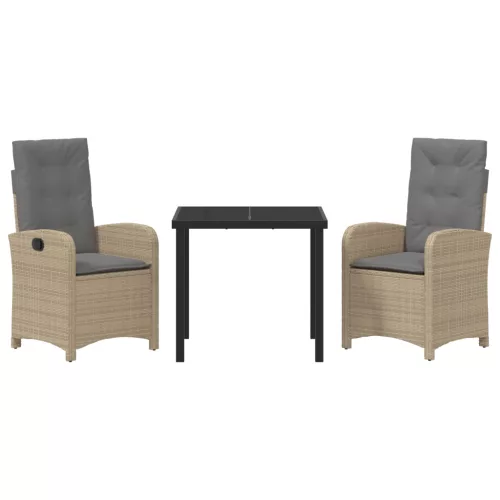  3 darabos kerti étkezőszett párnákkal bézs poly rattan