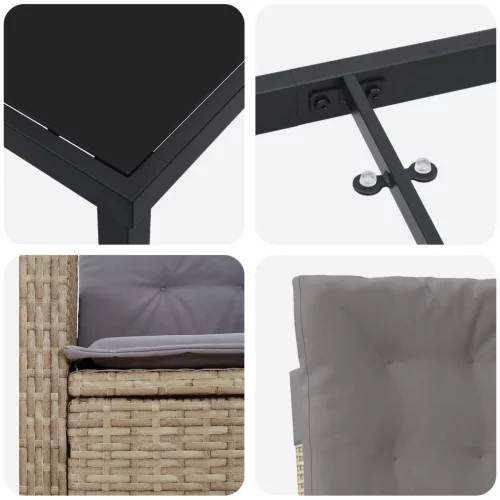  3 darabos kerti étkezőszett párnákkal bézs poly rattan