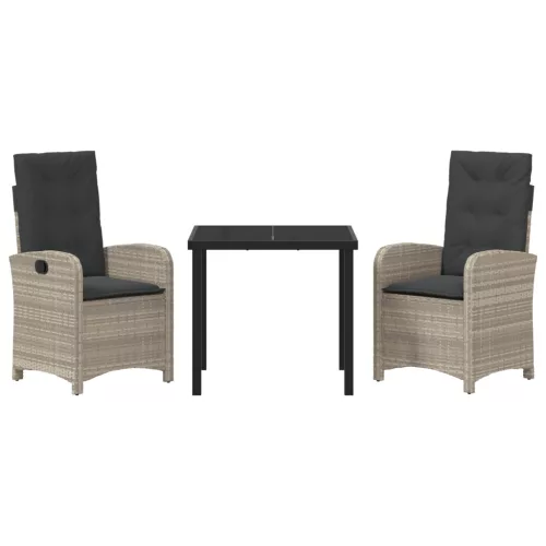  3 darabos kerti étkező szett párnákkal világosszürke poli rattanból