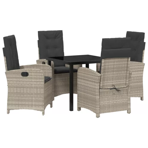  5 darabos Kerti Étkező Szett Párnákkal Világosszürke Polirattan