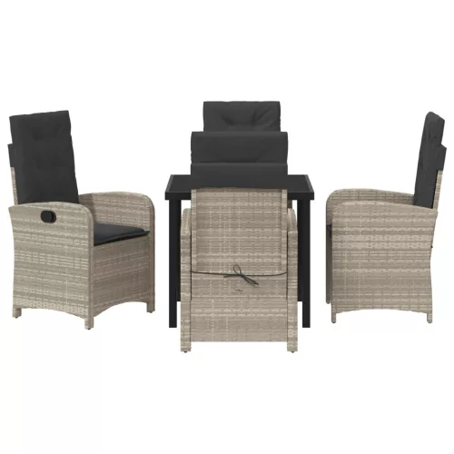  5 darabos Kerti Étkező Szett Párnákkal Világosszürke Polirattan