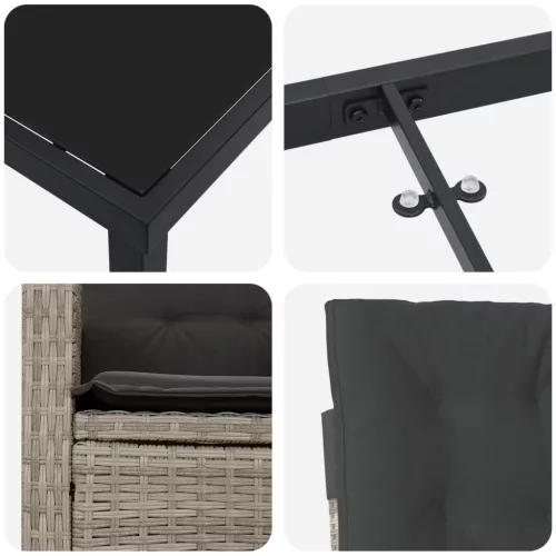  5 darabos Kerti Étkező Szett Párnákkal Világosszürke Polirattan