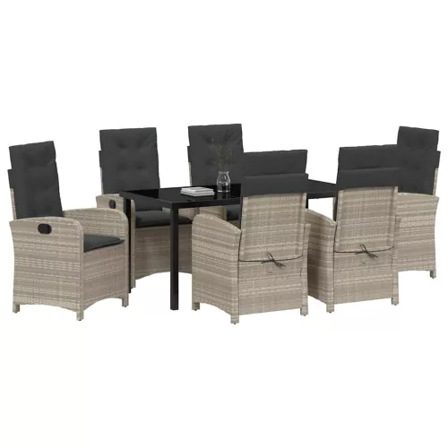  Kert étkező szett párnával 7 pcs Világosszürke polirattan