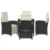  5 Részes Kerti Étkező Készlet Párnákkal Fekete Poli Rattan
