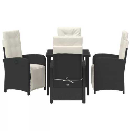  5 Részes Kerti Étkező Készlet Párnákkal Fekete Poli Rattan