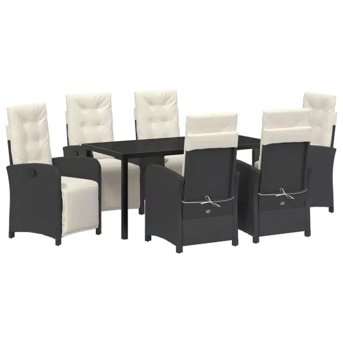  Kert étkező szett párnával 7 pcs Fekete polirattan